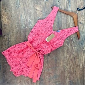 Francesca’s coral lace romper